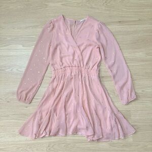 Mi ami Pink Surplice Star Print Long Sleeve Dress